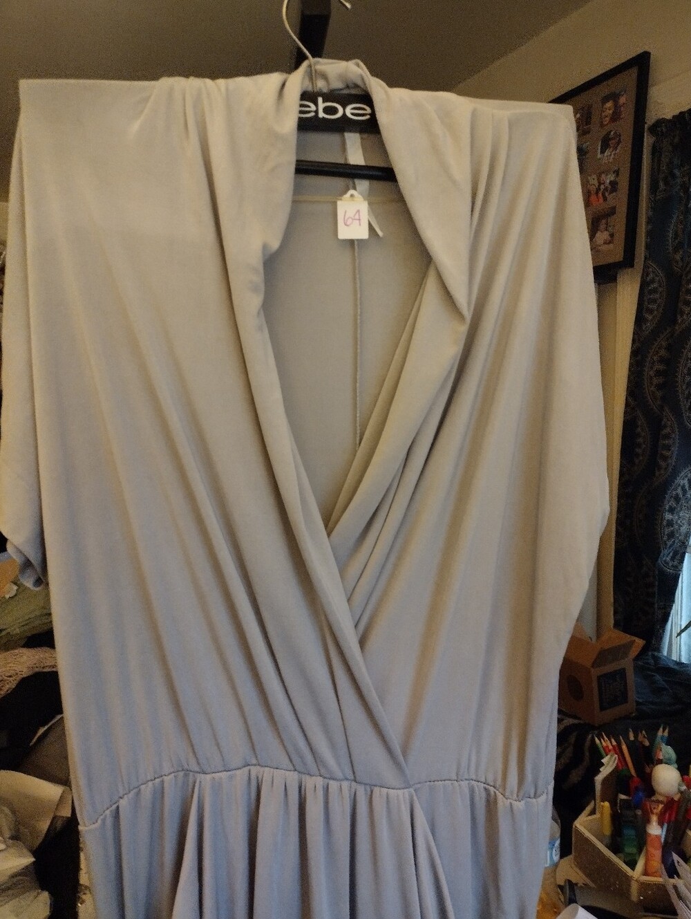 RACHEL Rachel Roy Light Gray Draped V-Neck Mini Dress Small